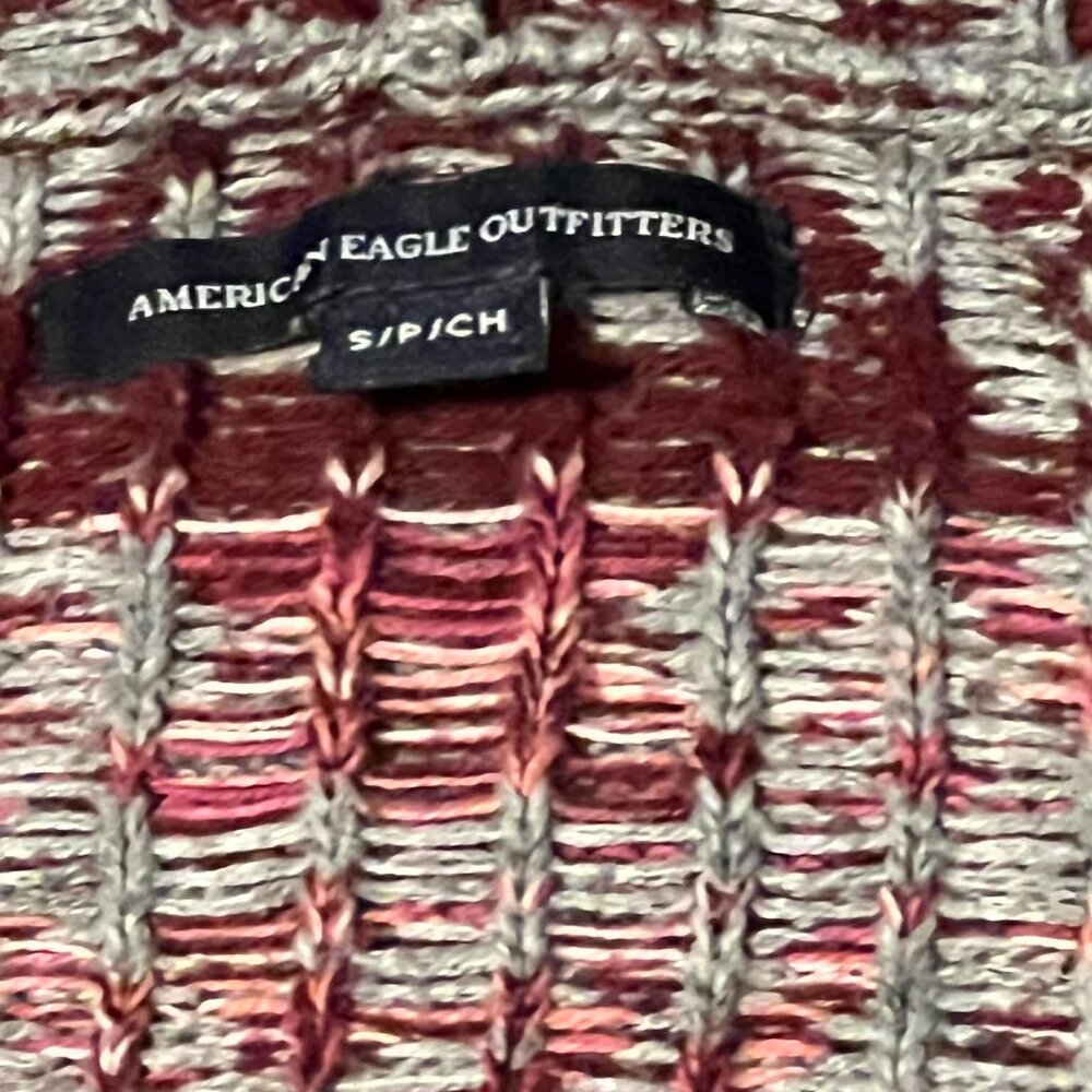 American Eagle Hooded Sweater Grey Cranberry Pink 100% Cotton Size S - Picture 11 of 14